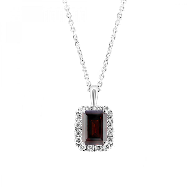 18ct white gold 1.10ct garnet & 0.25ct diamond pendant