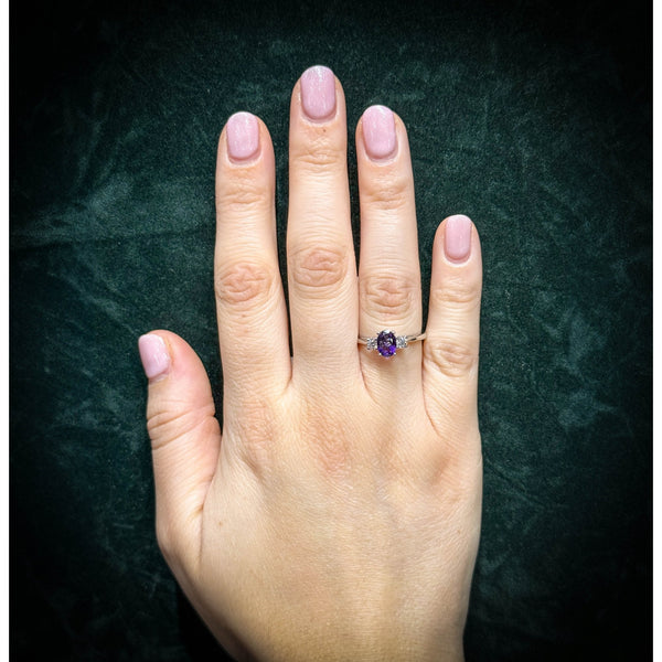 Platinum 0.73ct amethyst & 0.25ct diamond 3 stone ring