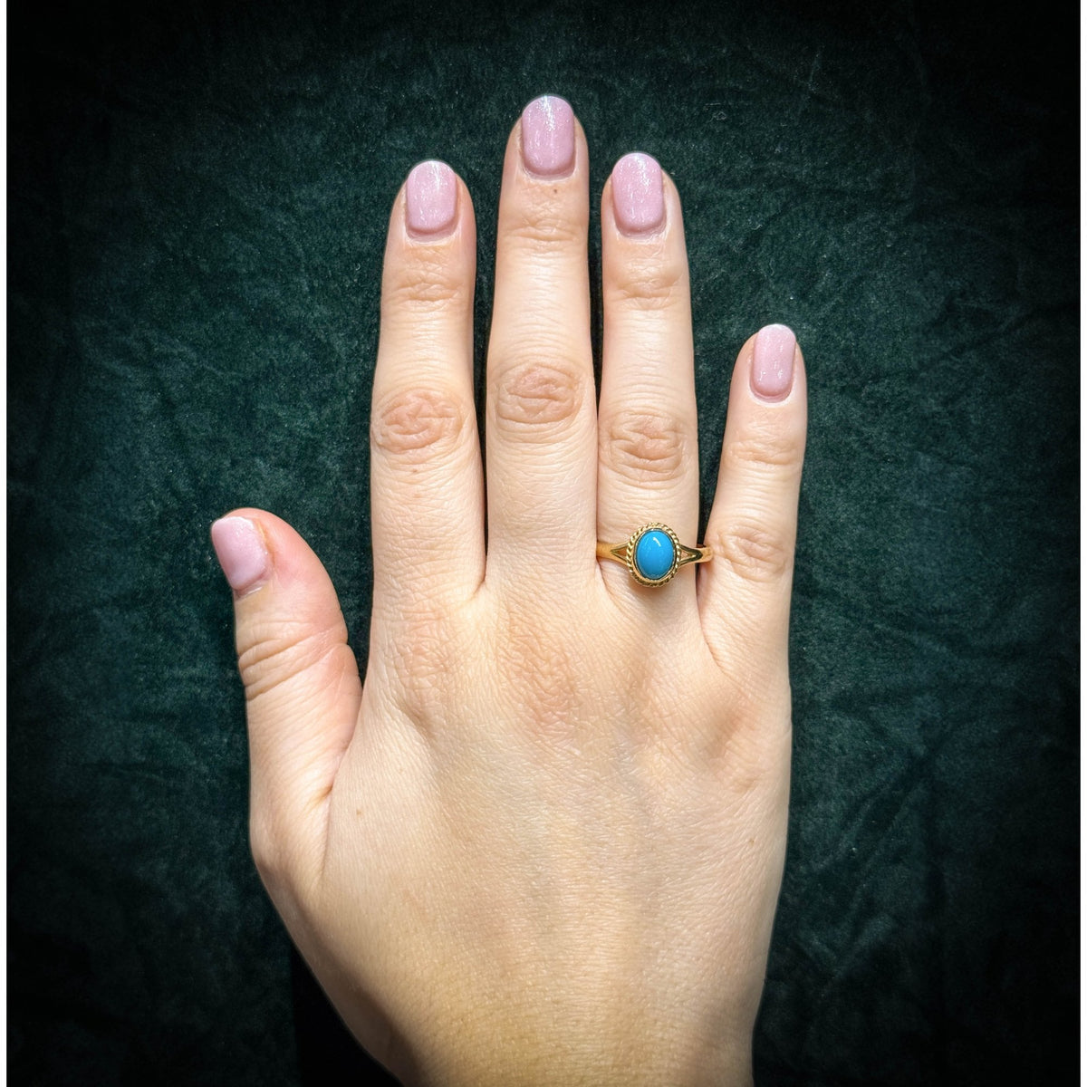 9ct yellow gold 9mm x 7mm oval turquoise ring