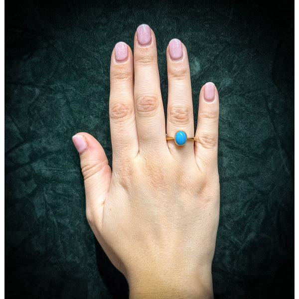 9ct yellow gold 9mm x 7mm oval turquoise ring