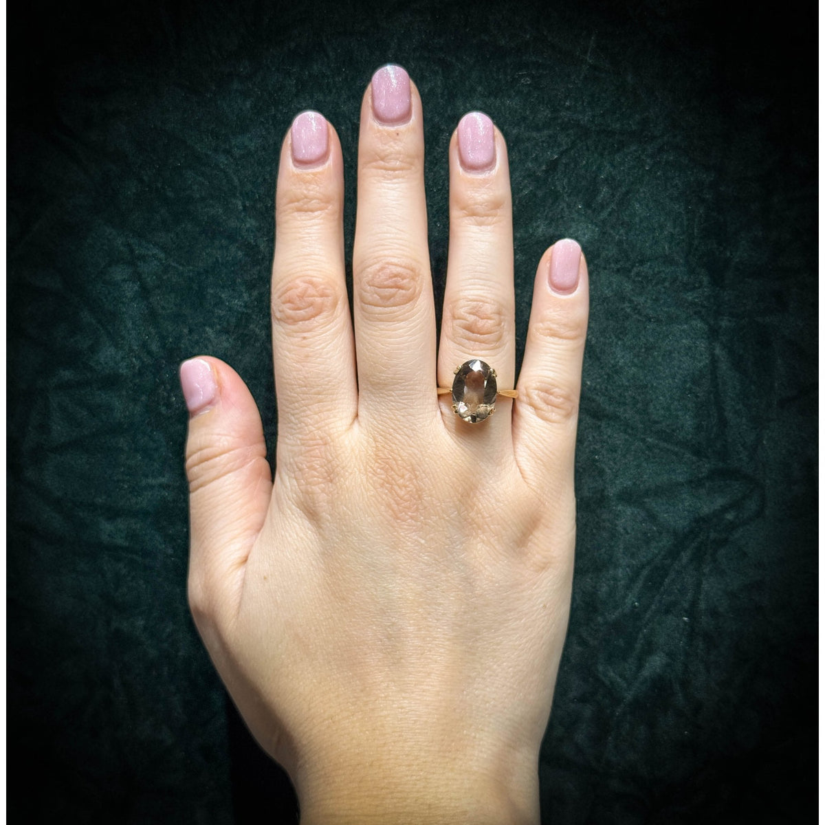 9ct yellow gold 14mm x 10mm oval smoky quartz ring