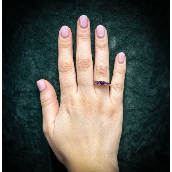 9ct yellow gold 5mm, 4mm & 3mm round amethyst 5 stone ring