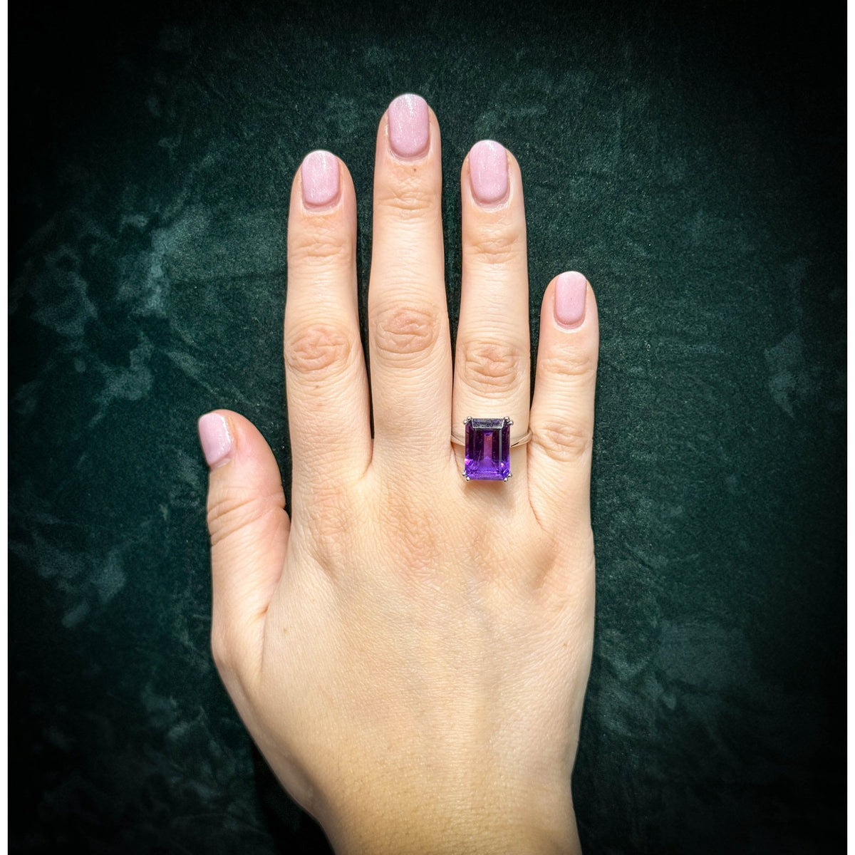 Platinum 14mm x 10mm emerald cut amethyst ring