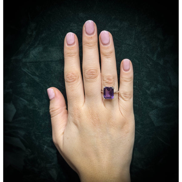Platinum 12mm x 10mm emerald cut amethyst ring