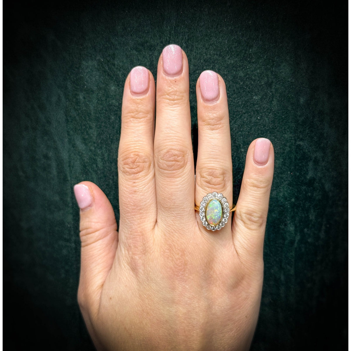 18ct yellow gold 1.72ct natural opal & 0.65ct diamond ring