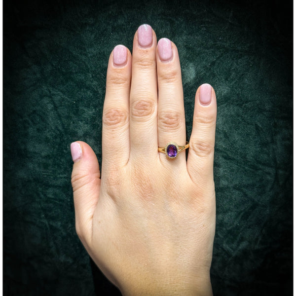 9ct yellow gold 9mm x 7mm oval amethyst ring