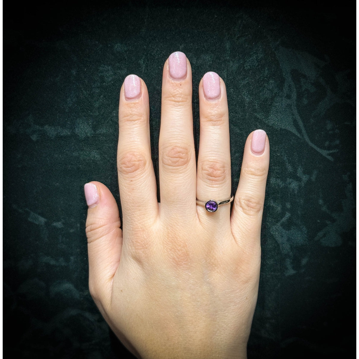 Platinum 0.48ct round amethyst ring