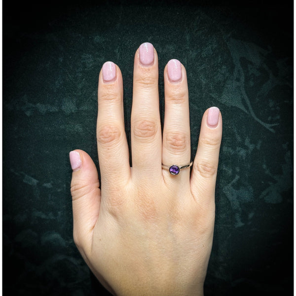 Platinum 0.48ct round amethyst ring