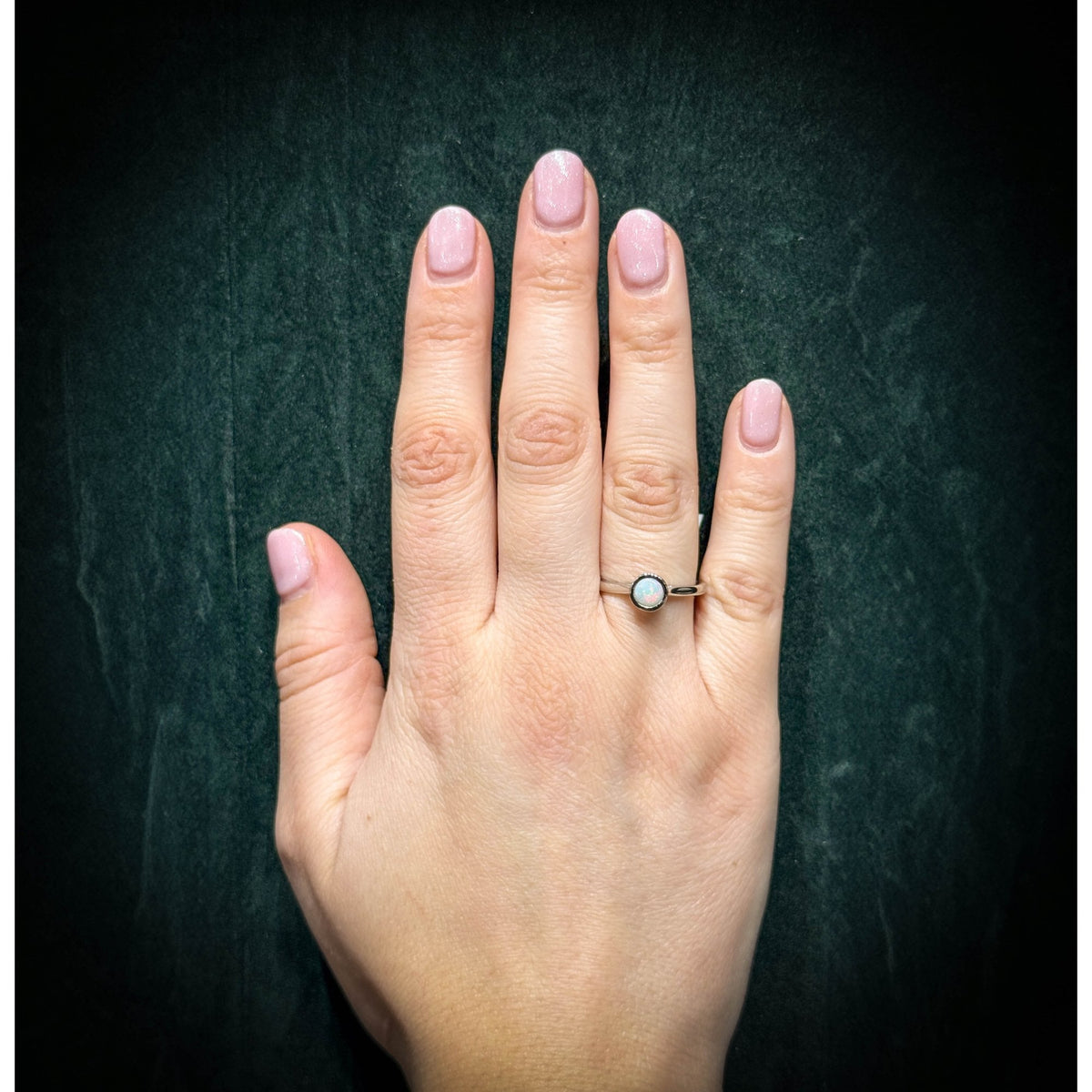 Platinum 0.26ct round natural opal ring