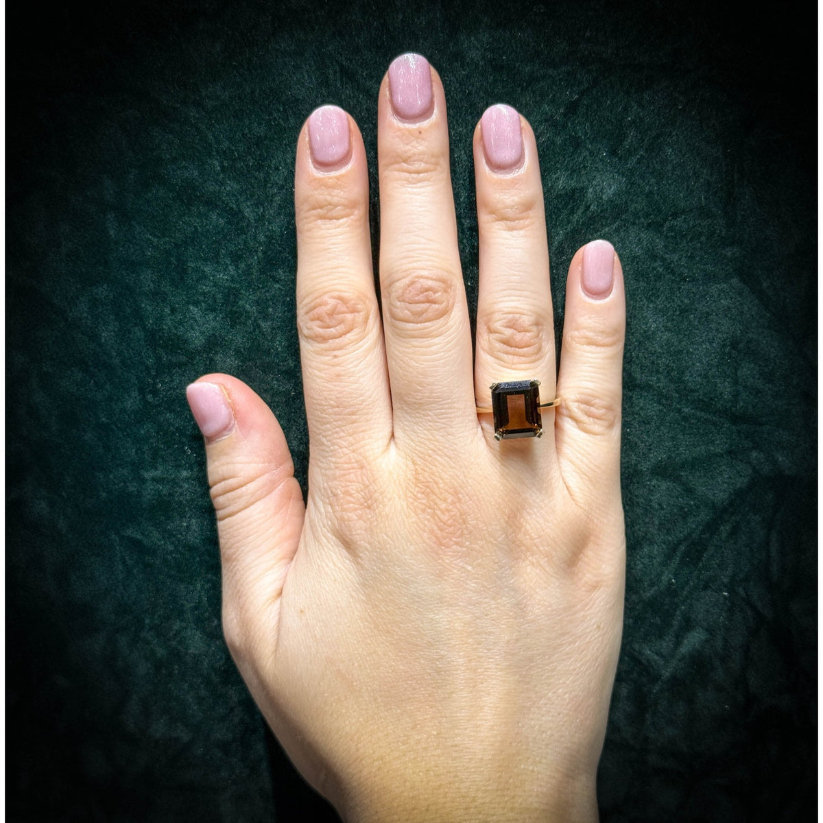9ct yellow gold 12mm x 10mm emerald cut smoky quartz ring