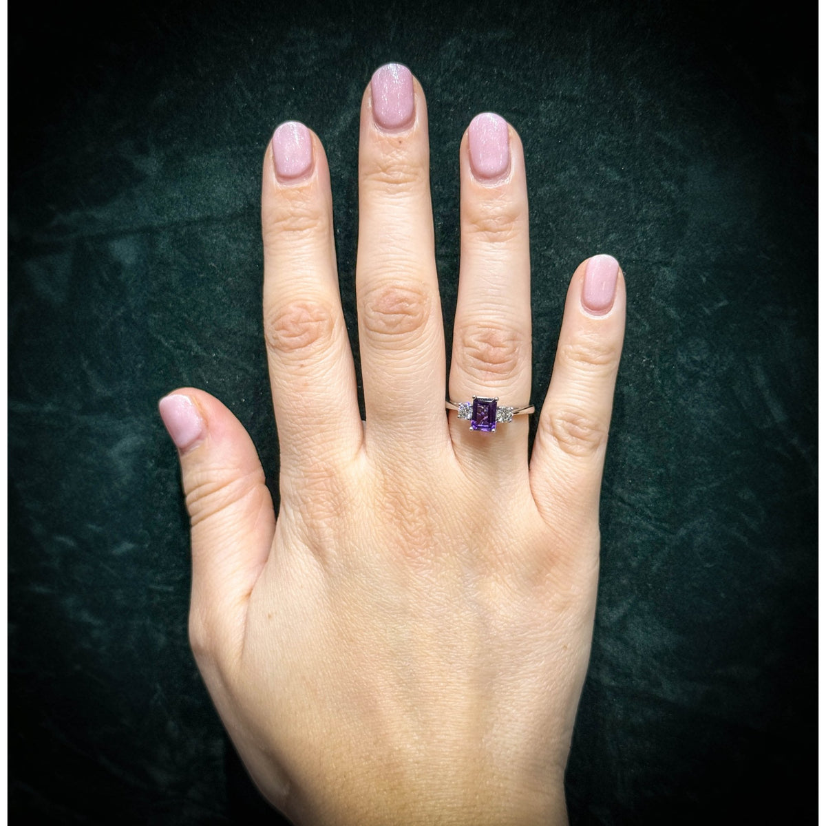 Platinum 1.00ct amethyst & 0.30ct diamond 3 stone ring