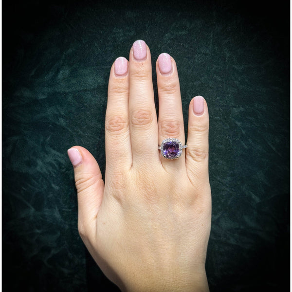 Platinum 4.64ct amethyst & 0.51ct diamond cluster ring