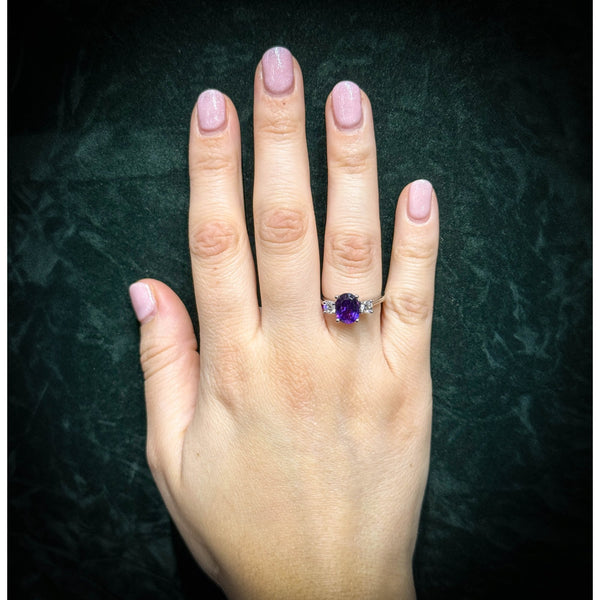 Platinum 1.63ct amethyst & 0.40ct diamond 3 stone ring