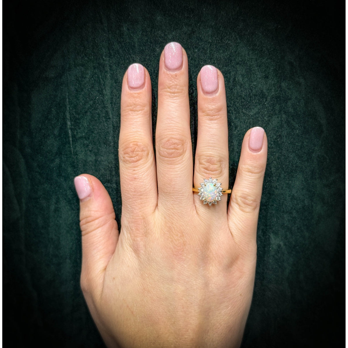18ct yellow gold 1.05ct natural opal & 0.51ct diamond ring