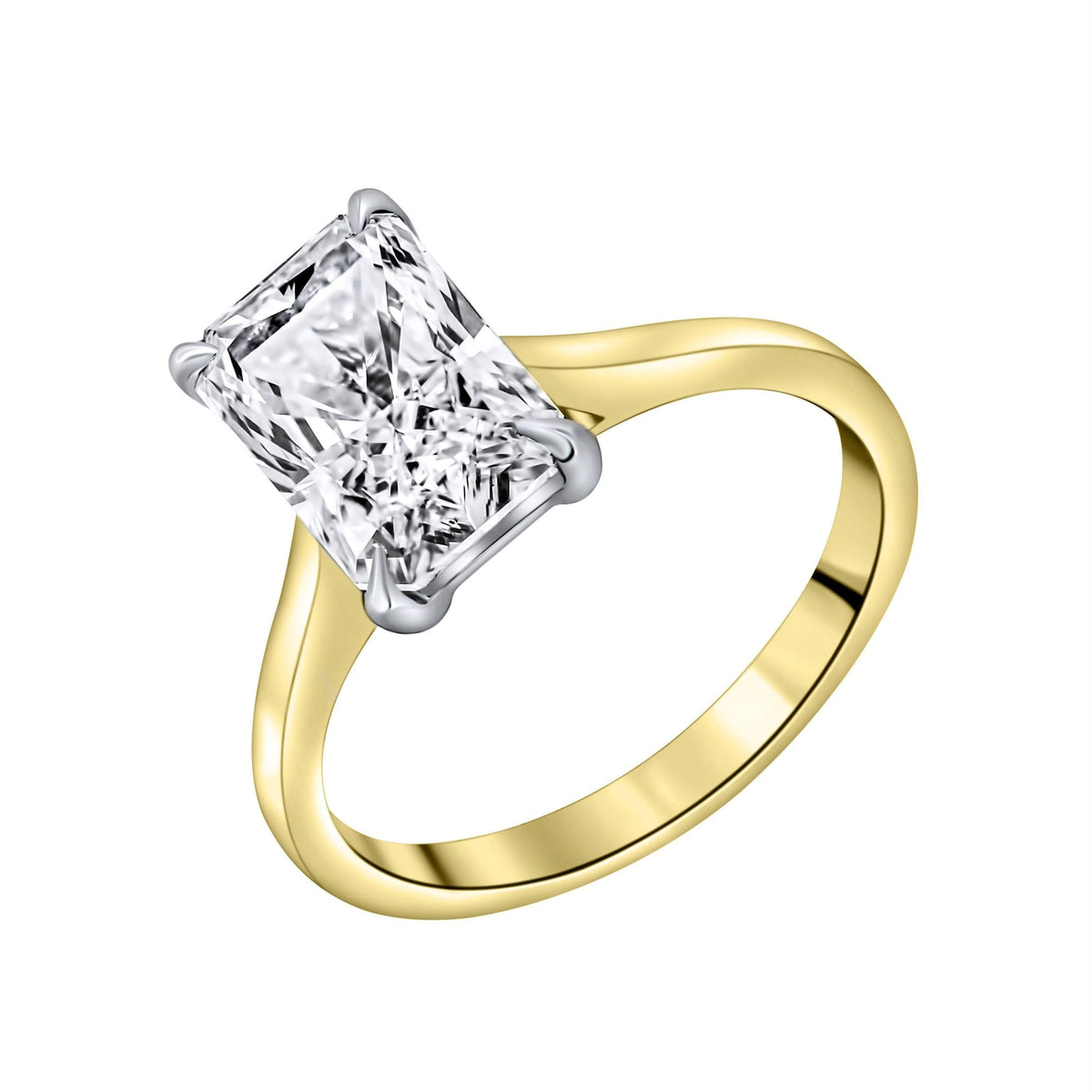 Lab grown 18ct yellow gold 3.16ct D VVS2 radiant diamond ring