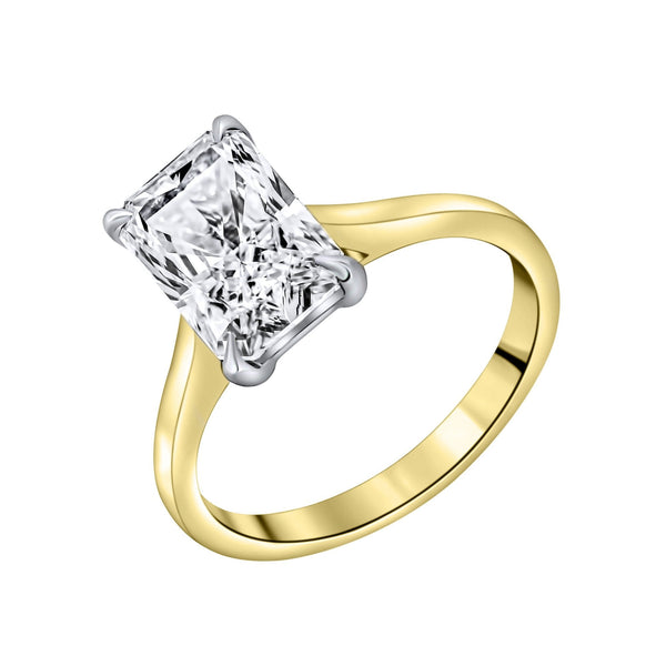 Lab grown 18ct yellow gold 3.16ct D VVS2 radiant diamond ring