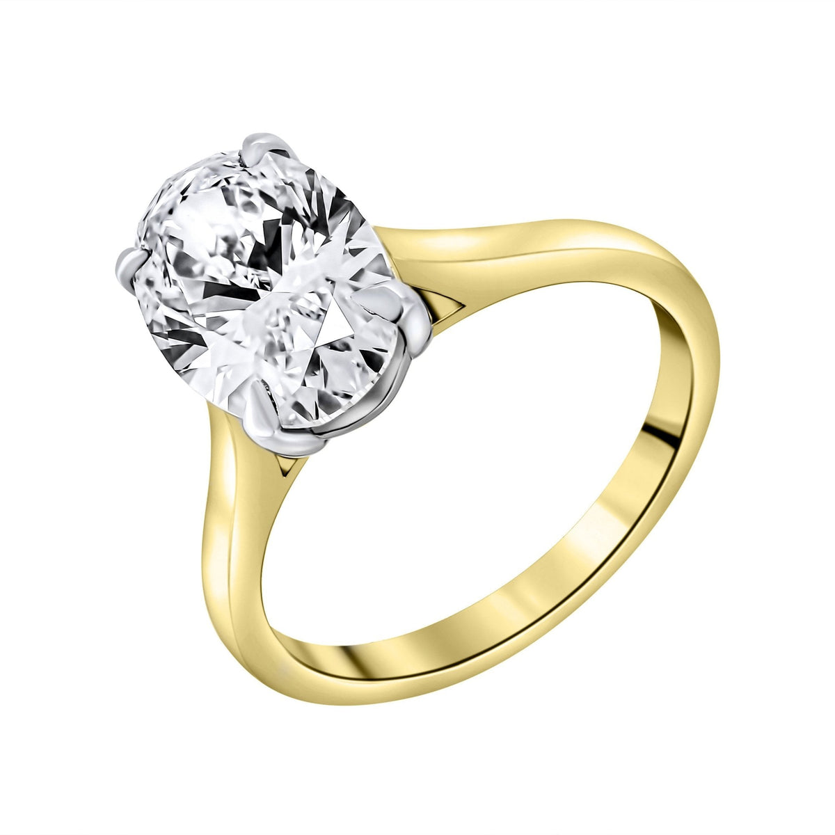 Lab grown 18ct yellow gold 3.02ct D VVS2 IGI oval diamond ring