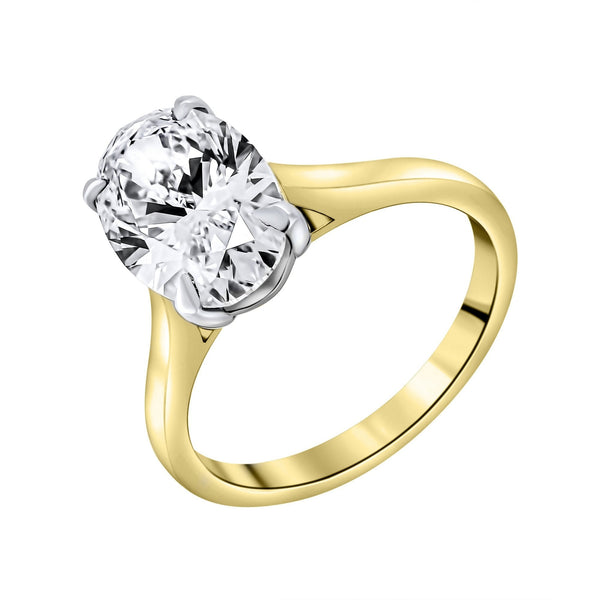 Lab grown 18ct yellow gold 3.02ct D VVS2 IGI oval diamond ring