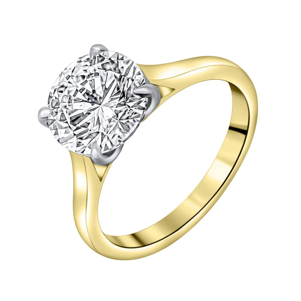 Lab grown 18ct yellow gold 3.00ct D VVS2 IGI round diamond ring