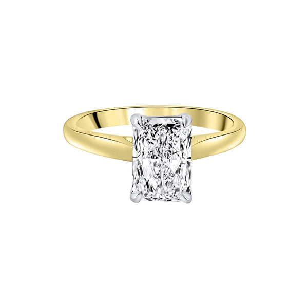 Lab grown 18ct yellow gold 2.04ct D VVS2 radiant diamond ring