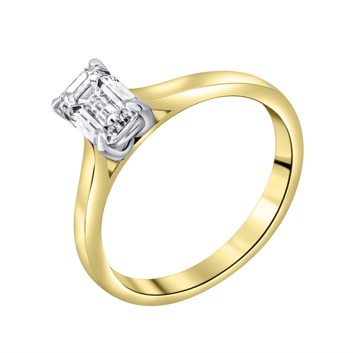 Lab grown 18ct yellow gold 1.01ct D VVS2 emerald diamond ring
