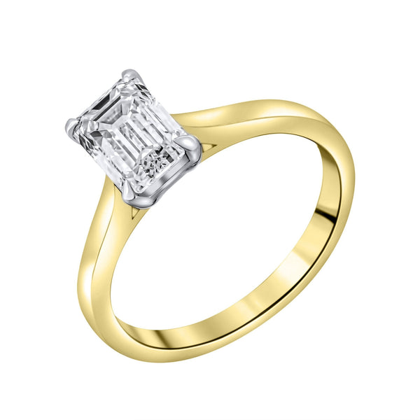 Lab grown 18ct yellow gold 1.55ct D VVS2 emerald diamond ring