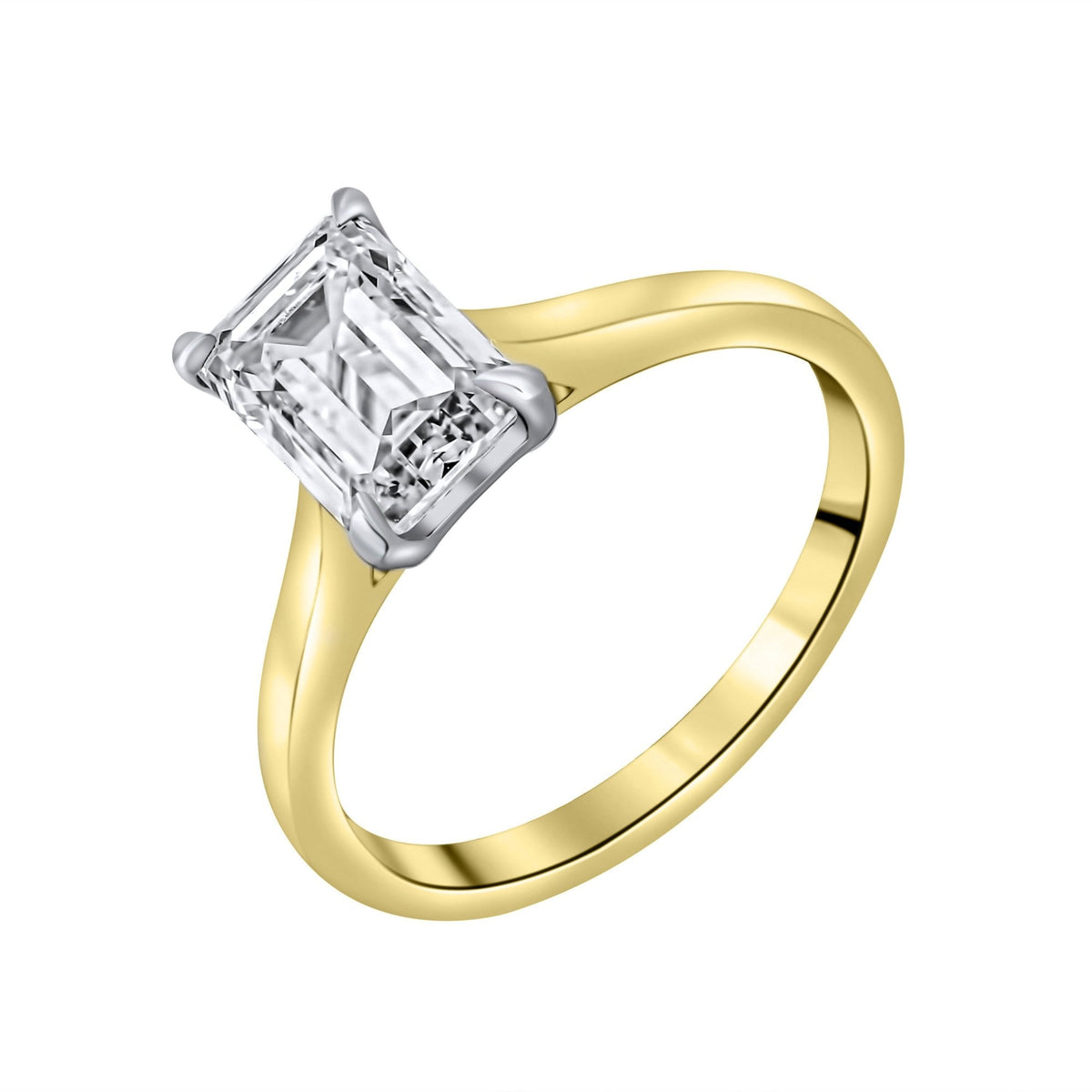 Lab grown 18ct yellow gold 2.04ct D VVS2 emerald diamond ring