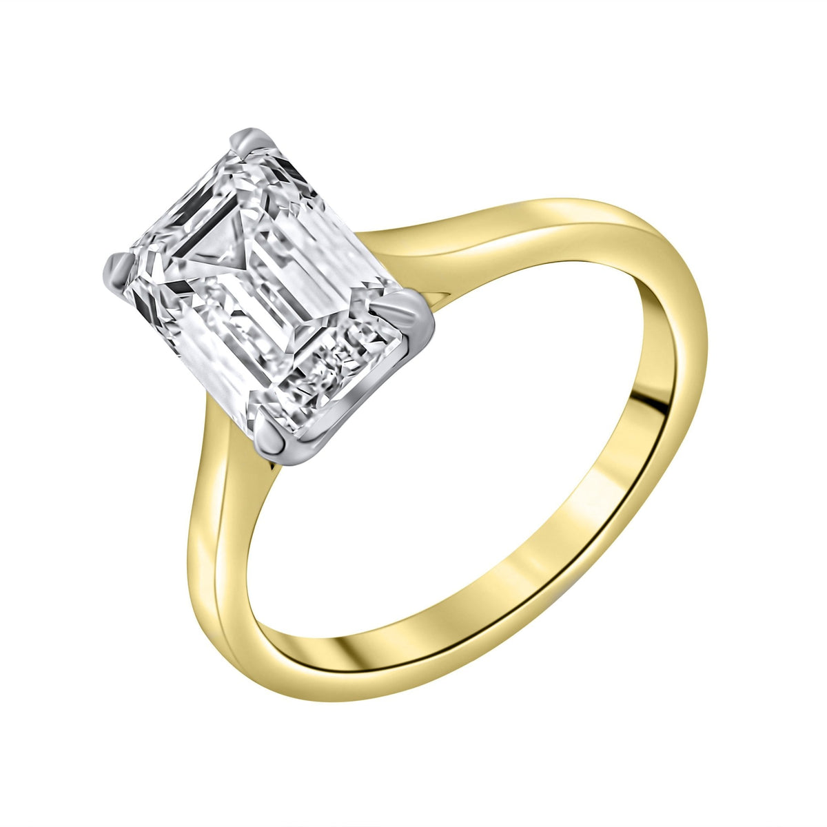Lab grown 18ct yellow gold 3.02ct D VVS2 emerald diamond ring