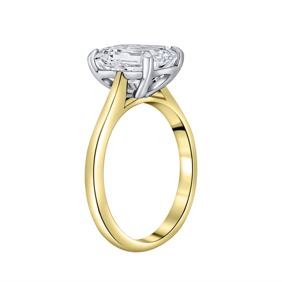 Lab grown 18ct yellow gold 2.04ct D VVS2 emerald diamond ring