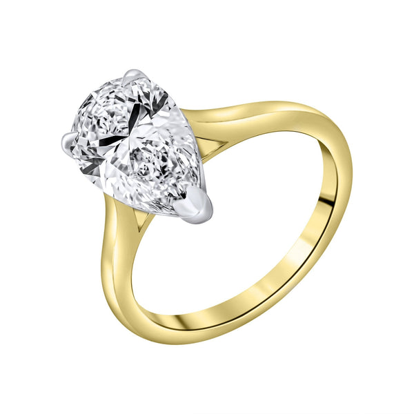 Lab grown 18ct yellow gold 3.03ct D VVS2 IGI pear diamond ring