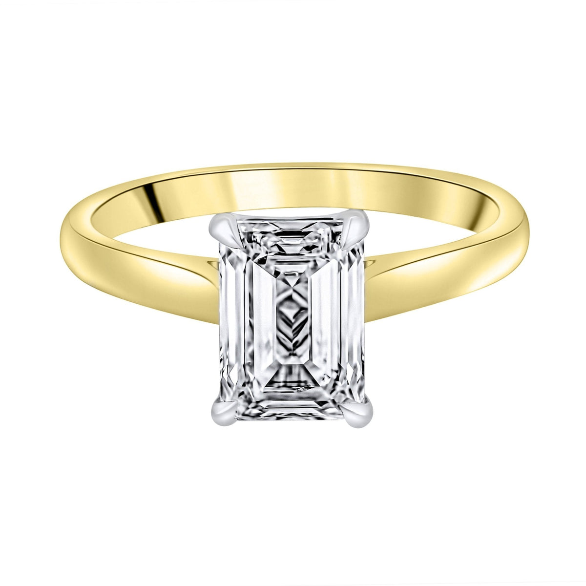 Lab grown 18ct yellow gold 2.04ct D VVS2 emerald diamond ring