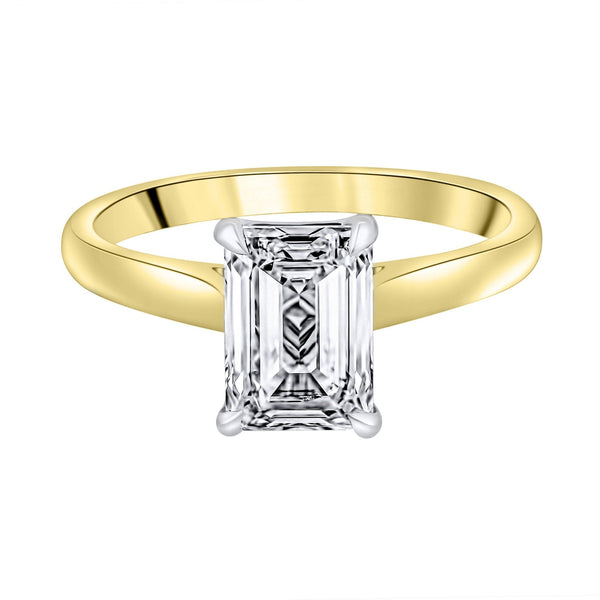 Lab grown 18ct yellow gold 2.04ct D VVS2 emerald diamond ring