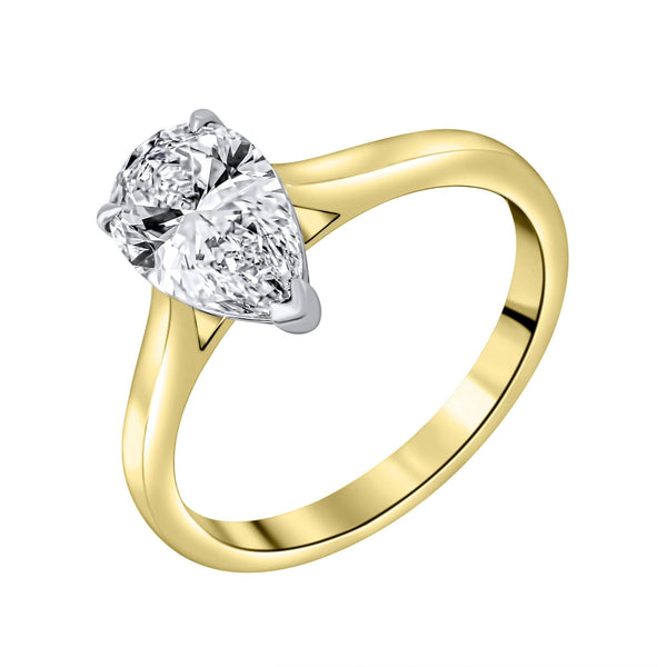 Lab grown 18ct yellow gold 1.51ct D VVS2 IGI pear diamond ring