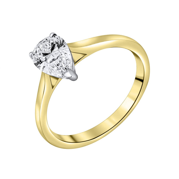 Lab grown 18ct yellow gold 1.04ct D VVS2 IGI pear diamond ring