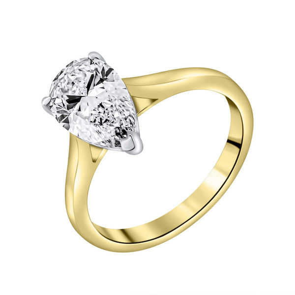 Lab grown 18ct yellow gold 2.07ct D VVS2 IGI pear diamond ring