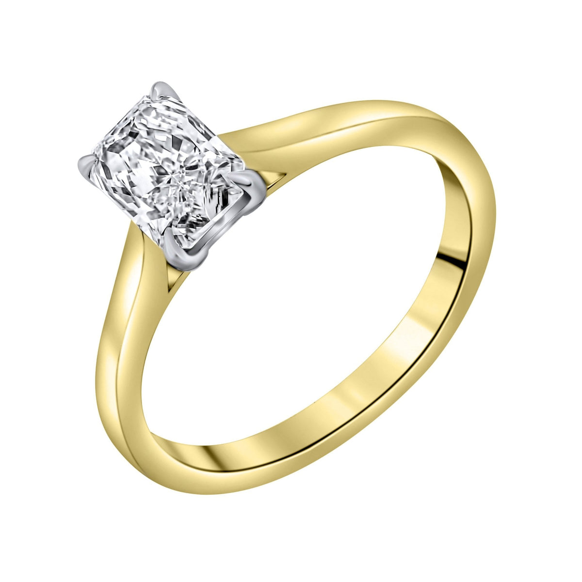 Lab grown 18ct yellow gold 1.01ct D VVS2 radiant diamond ring