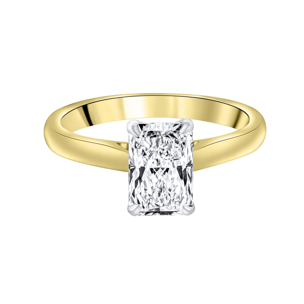Lab grown 18ct yellow gold 1.01ct D VVS2 radiant diamond ring