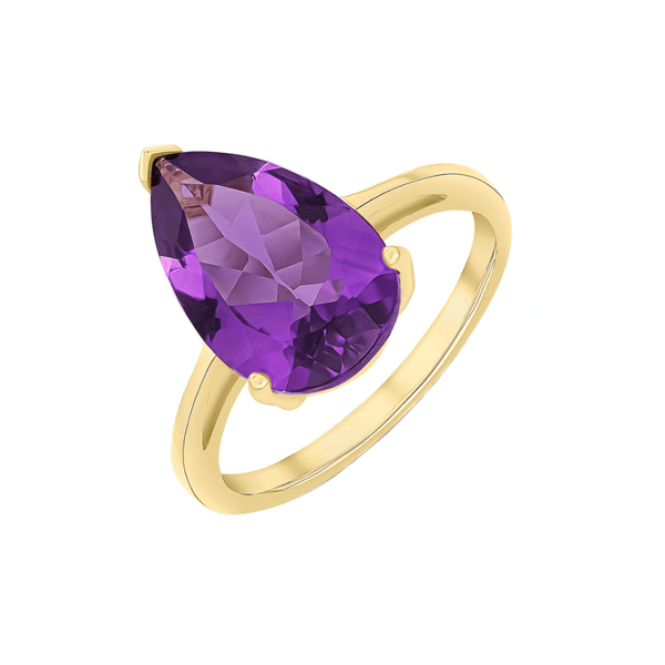 9ct yellow gold 14mm x 9mm pear cut amethyst ring