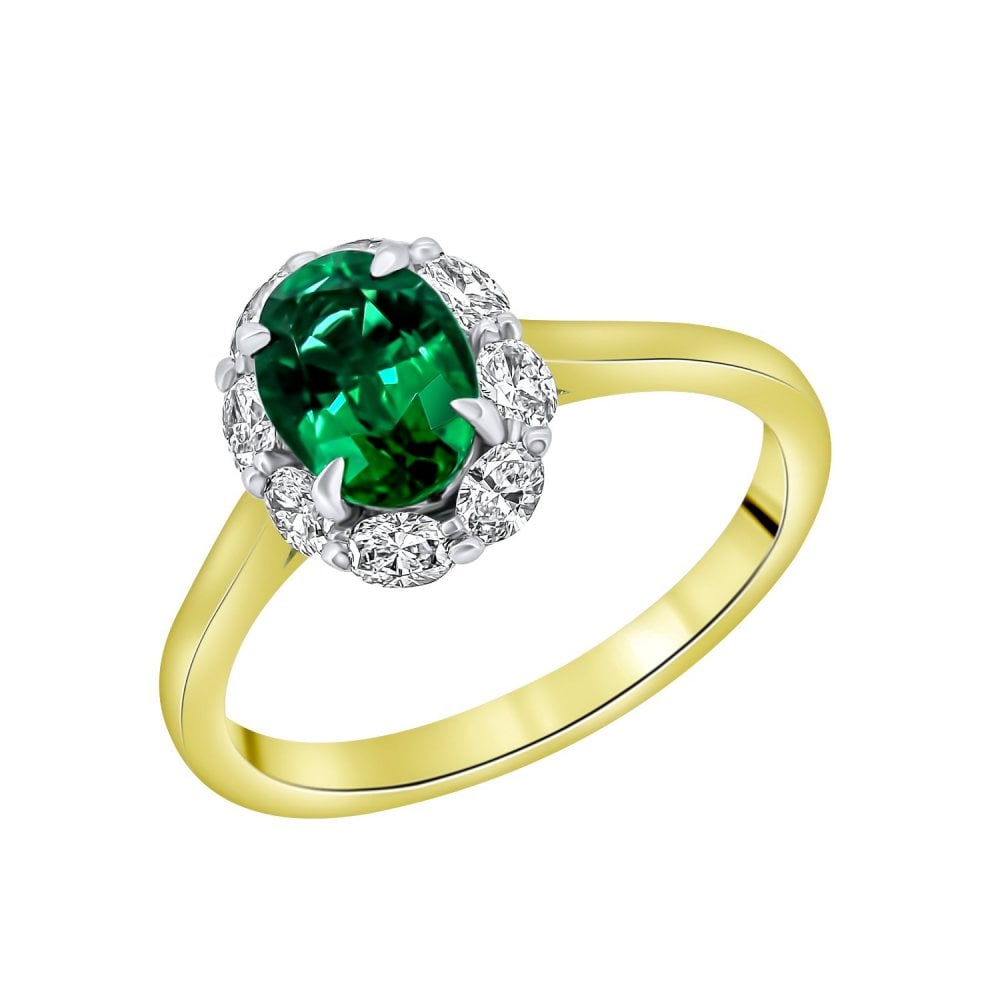 18ct yellow gold 1.16ct emerald & 0.46ct diamond cluster ring
