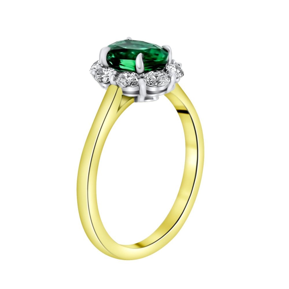 18ct yellow gold 1.16ct emerald & 0.46ct diamond cluster ring