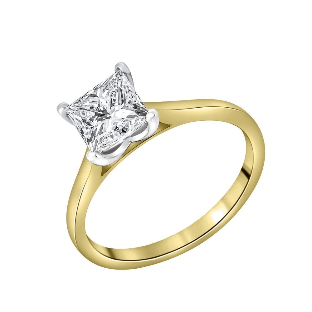 Lab grown 18ct yellow gold 1.56ct D VVS2 princess diamond ring