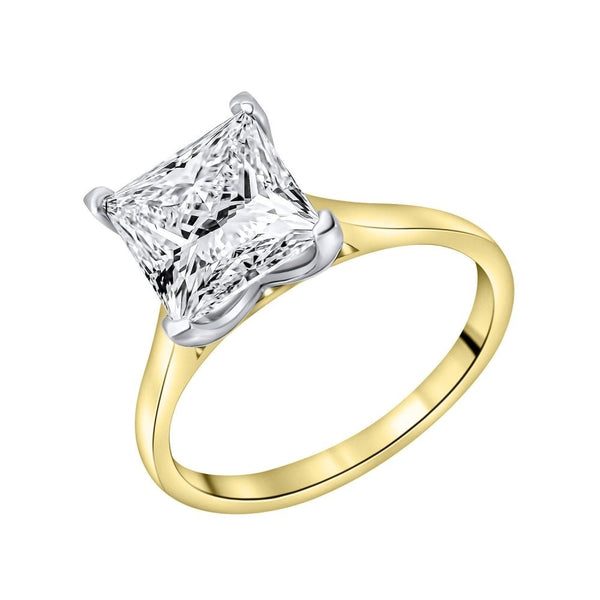 Lab grown 18ct yellow gold 3.06ct D VVS2 princess diamond ring