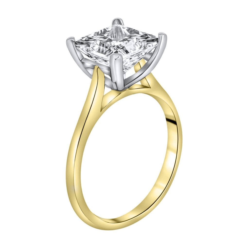 Lab grown 18ct yellow gold 3.06ct D VVS2 princess diamond ring