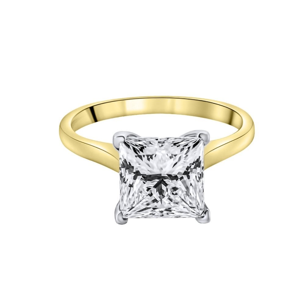 Lab Grown 18ct Yellow Gold 3.06ct D Vvs2 Princess Diamond Ring