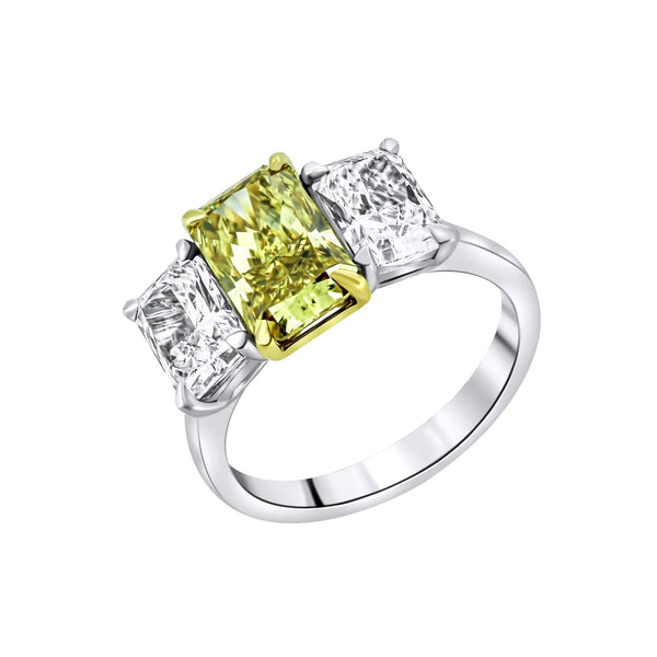Lab grown platinum 2.05ct fancy yellow & 2.02ct diamond ring