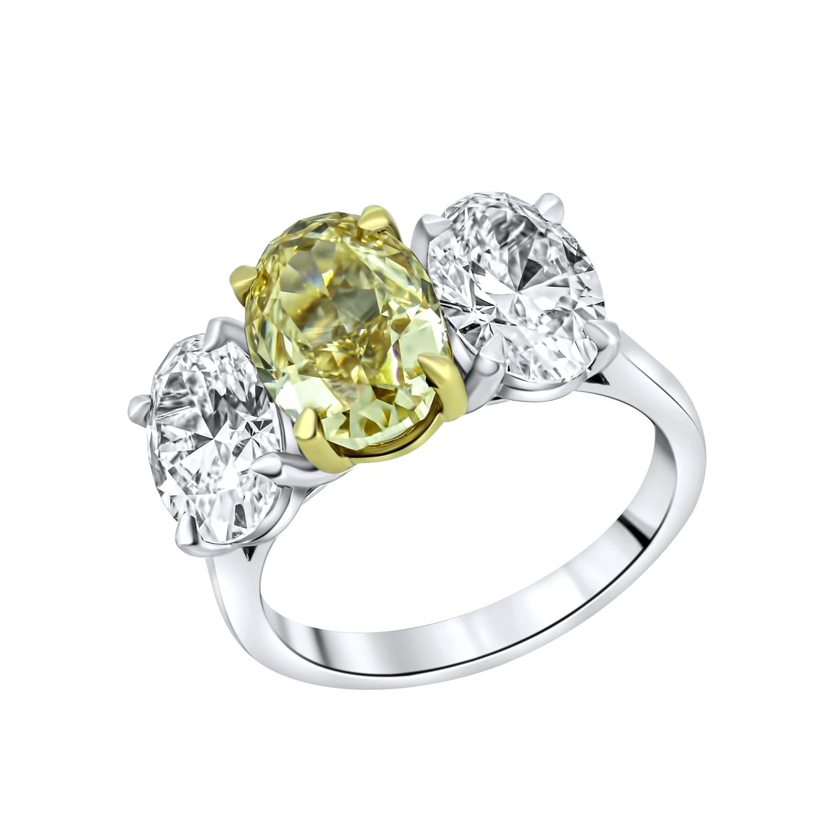 Lab grown platinum 3.06ct fancy yellow & 3.01ct diamond ring