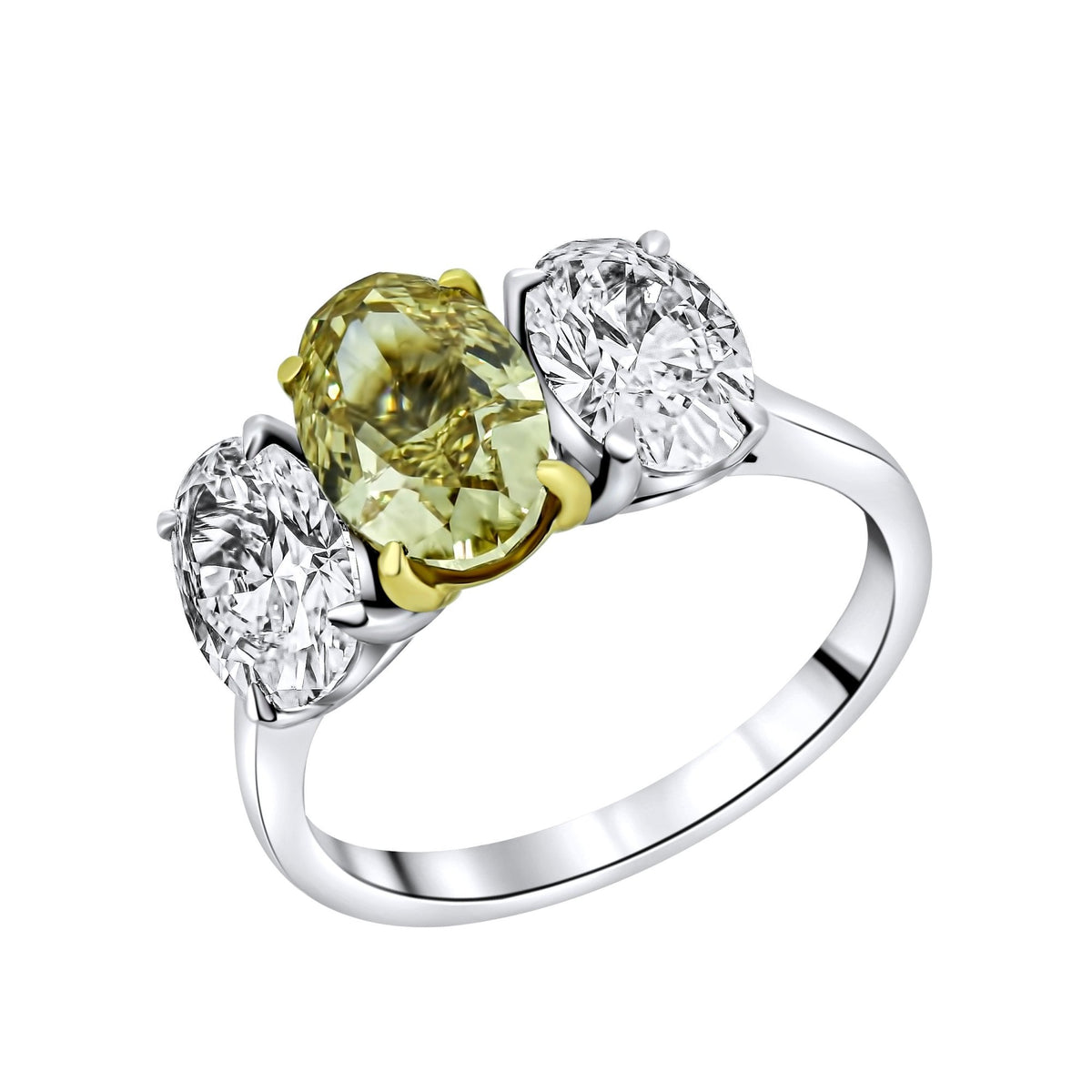 Lab grown platinum 2.00ct fancy yellow & 2.00ct diamond ring