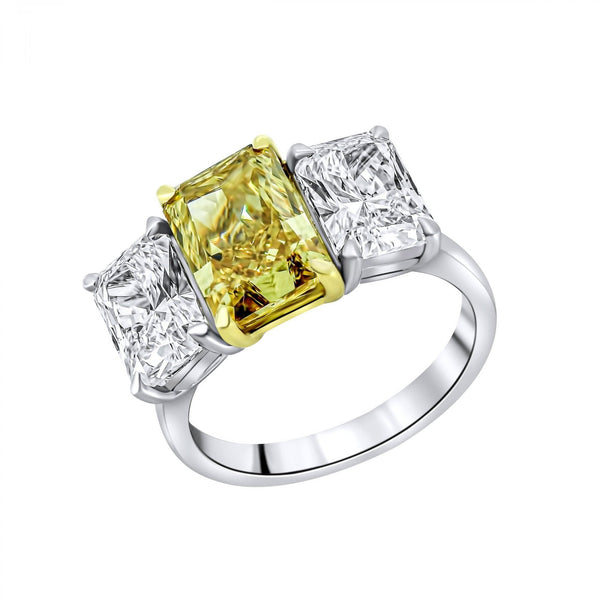 Lab grown platinum 3.11ct fancy yellow & 3.03ct diamond ring