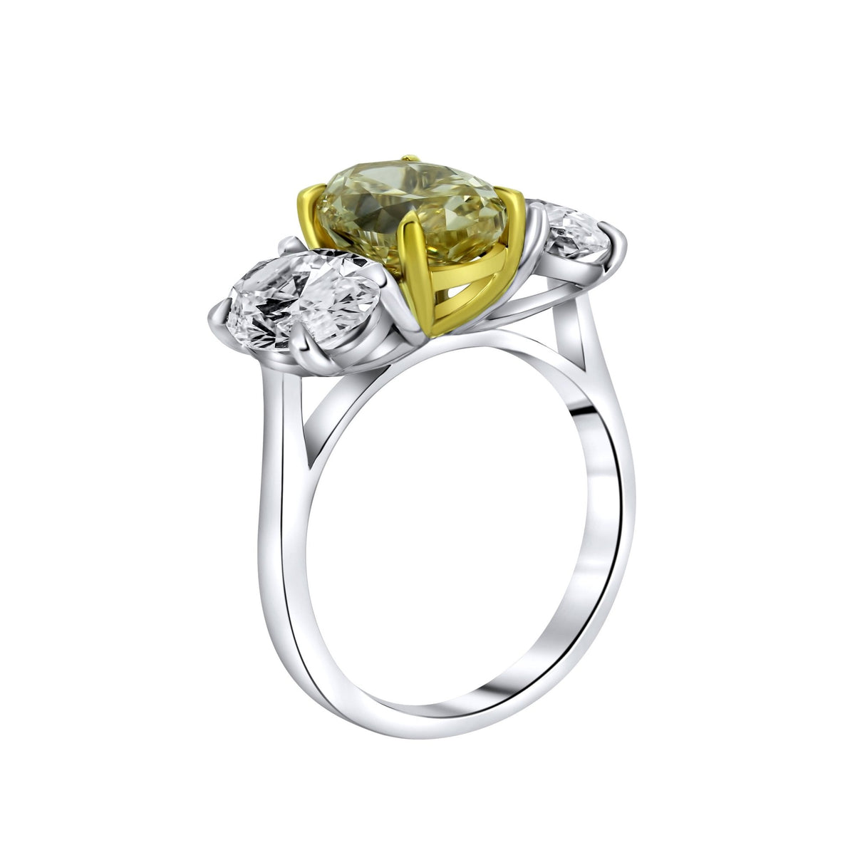 Lab grown platinum 3.06ct fancy yellow & 3.01ct diamond ring