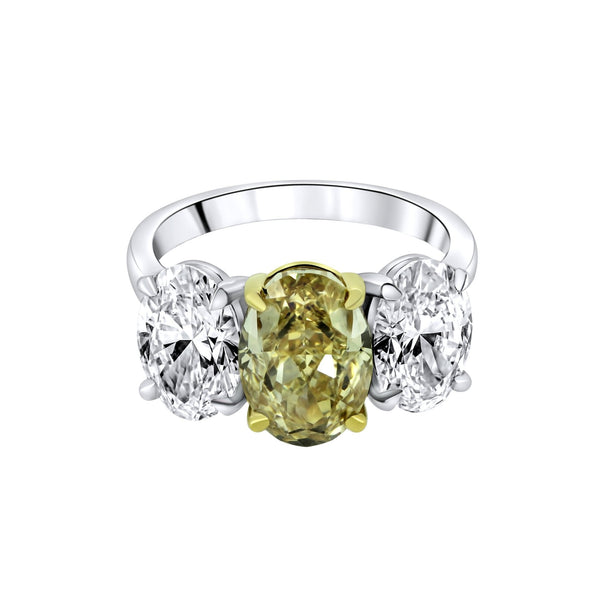 Lab grown platinum 3.06ct fancy yellow & 3.01ct diamond ring